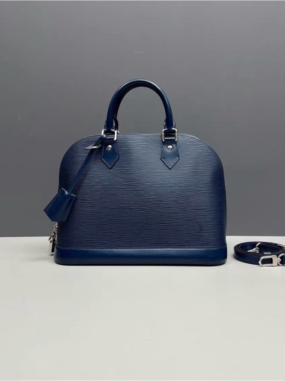 Louis Vuitton Navy Epi Alma PM Satchel with Detachable Strap